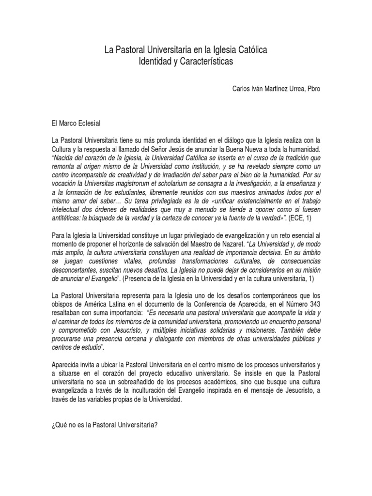 Pastoral Universitaria en La Iglesia Catolica | PDF | Iglesia Católica ...