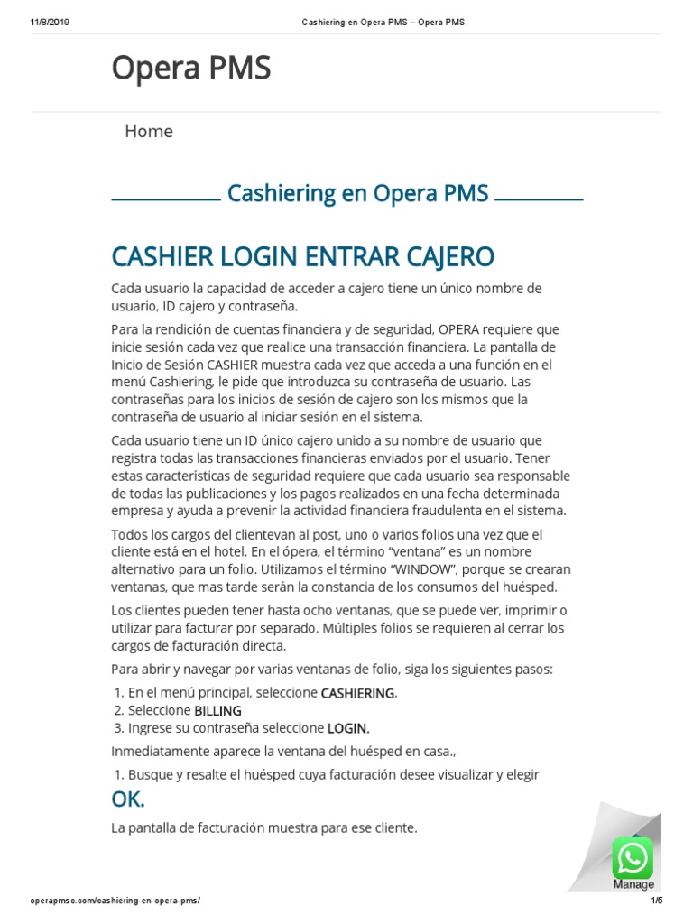 Cashiering en Opera PMS - Opera PMS | PDF | Ventana (informática ...