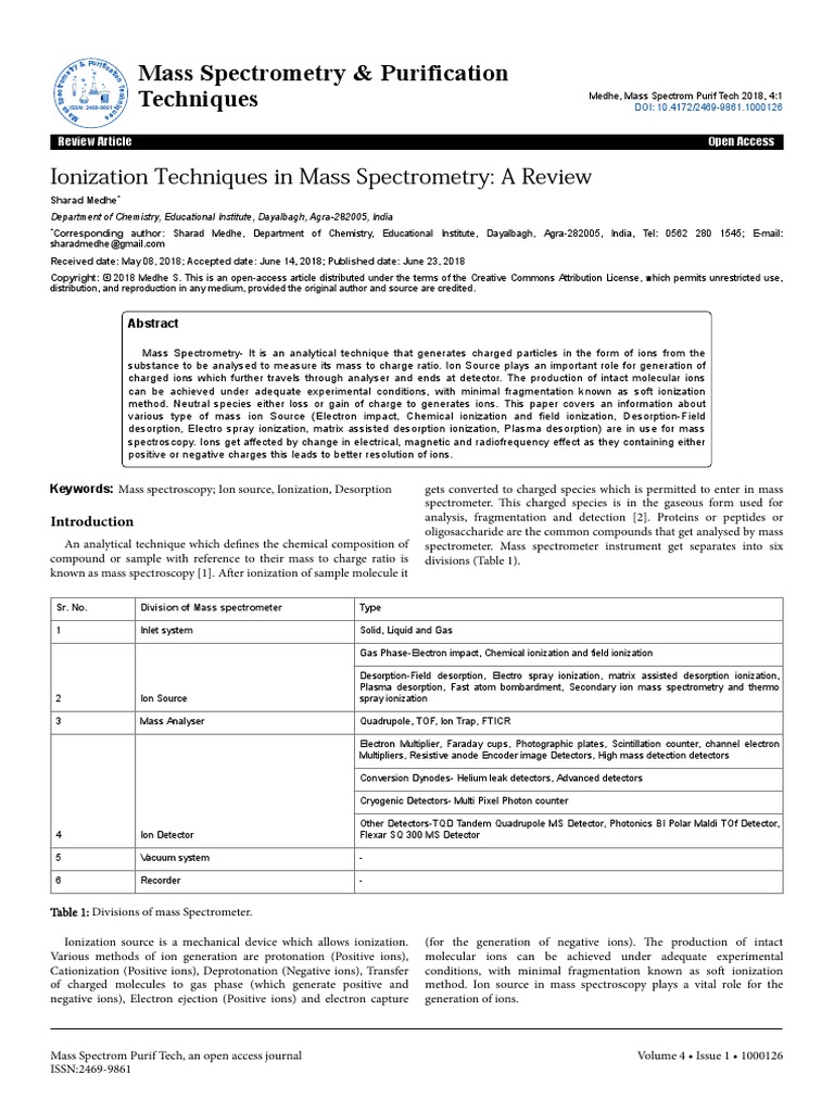 Fuentes de Ionización en Espectroscopia de Masas Molecular | PDF | Mass ...