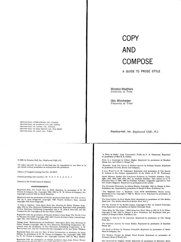 Copy and Compose: A Guide To Prose Style, Winston Weathers and Otis ...