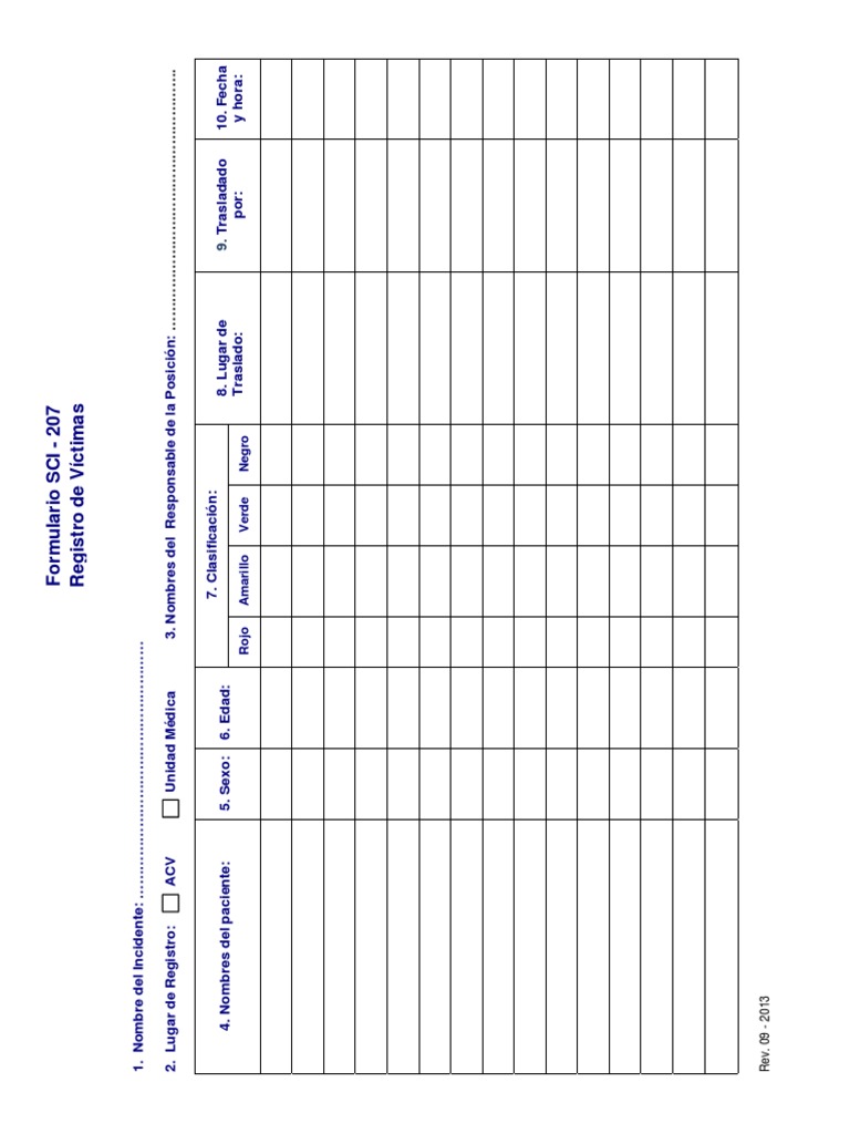 Formulario SCI-207: Registro de Víctimas | PDF