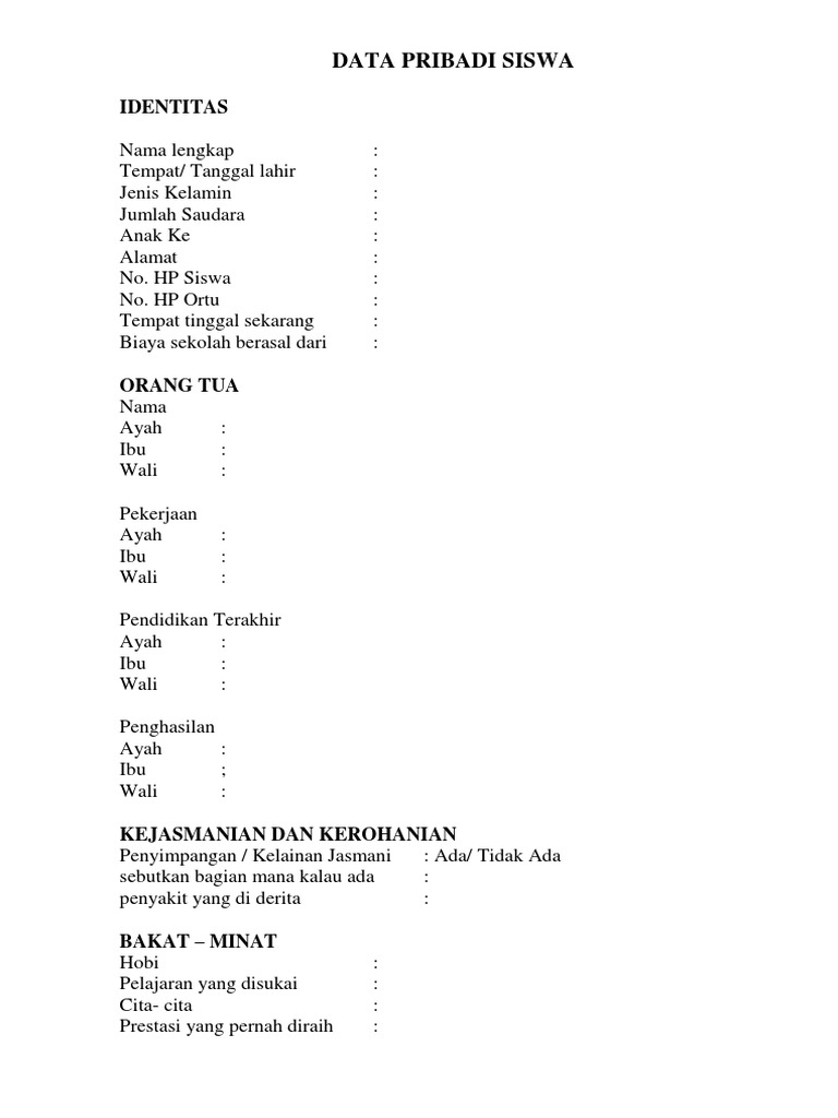 Data Pribadi Siswa Pdf