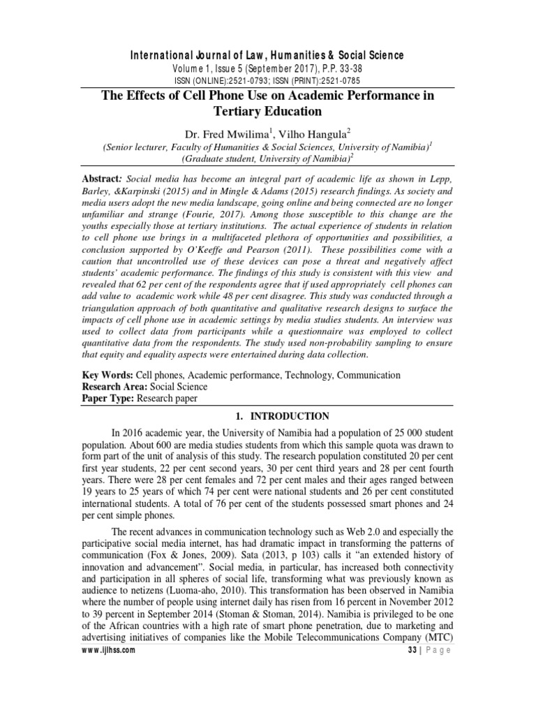 The Effects of Cell Phone Use On Academic Performance in Tertiary ...