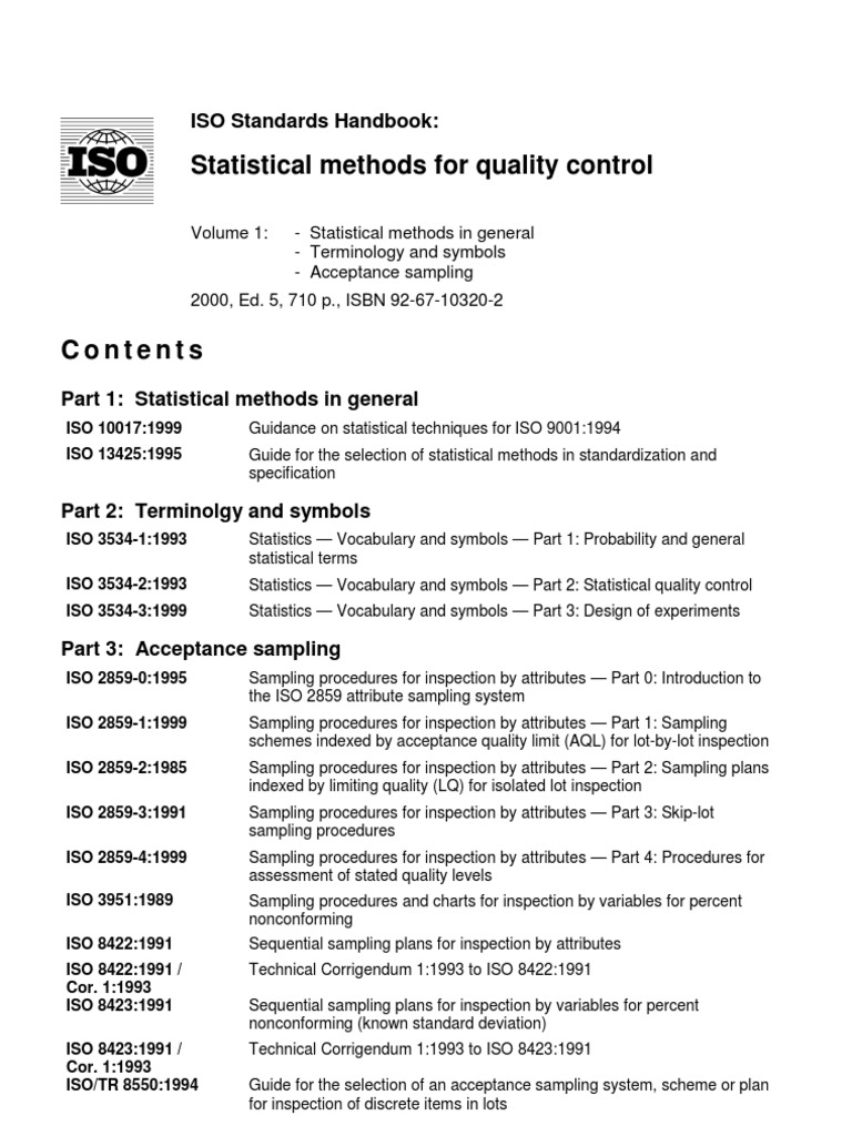 ISO Statistical Quality Control Handbook | PDF | Statistics | Sampling ...