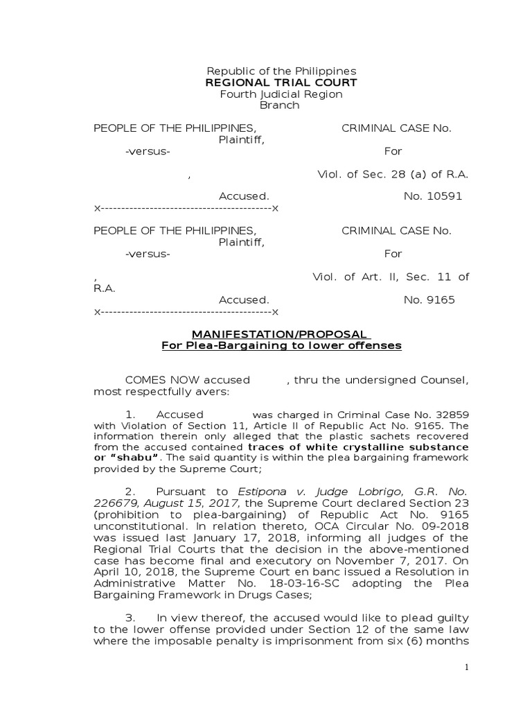 Plea Bargaining Proposal for RA 10591 & 9165 | PDF | Plea Bargain | Plea