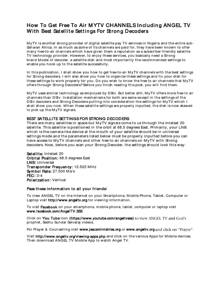 MY TV Settings PDF Satellite Television Television