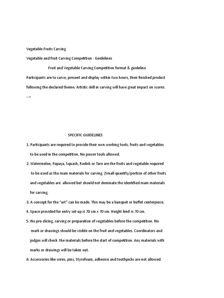 CRITERIA FOR JUDGING FRUIT AND VEGETABLE CARVING PDF visual data 6