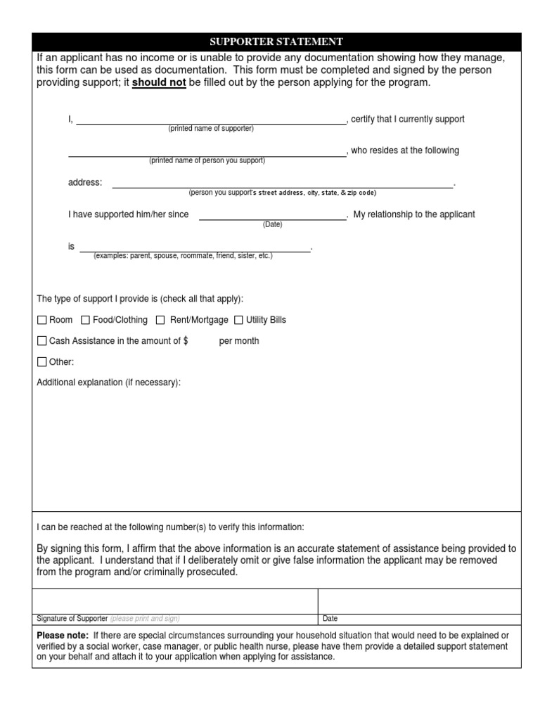 Supporter Statement: (Printed Name of Supporter) | PDF