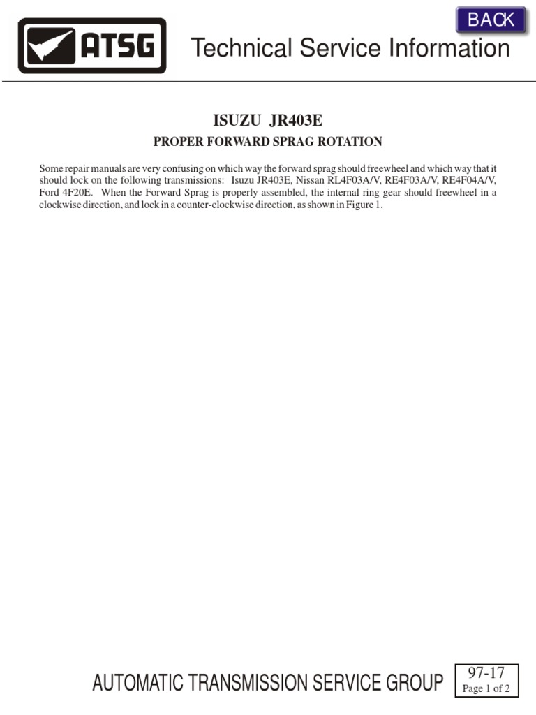 Isuzu JR403E Forward Sprag Rotation Guide | PDF | Automatic ...