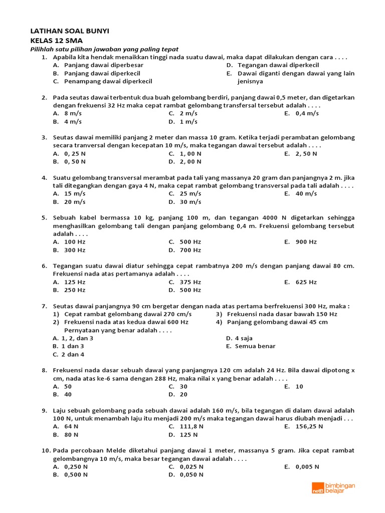 Latihan Soal Bunyi Kelas 12 Sma