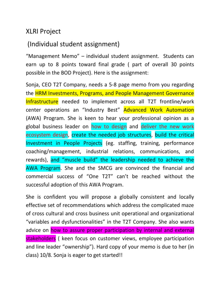 XLRI Project (Individual Student Assignment) How To Design Deliver