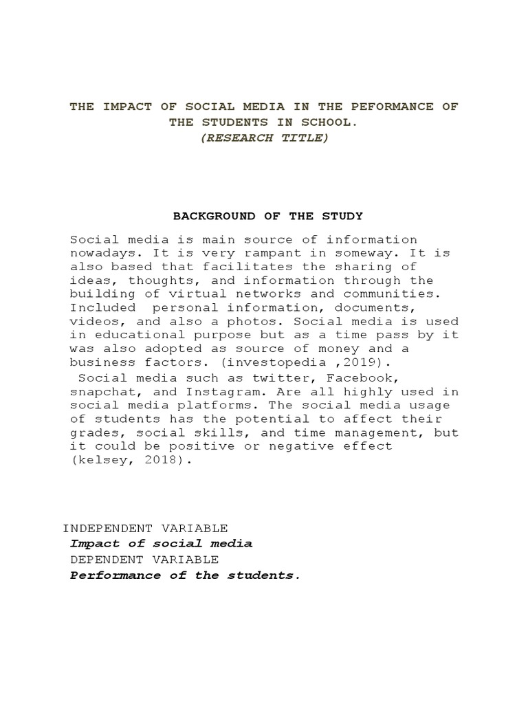 The Impact of Social Media in The Peformance of The Students in School ...