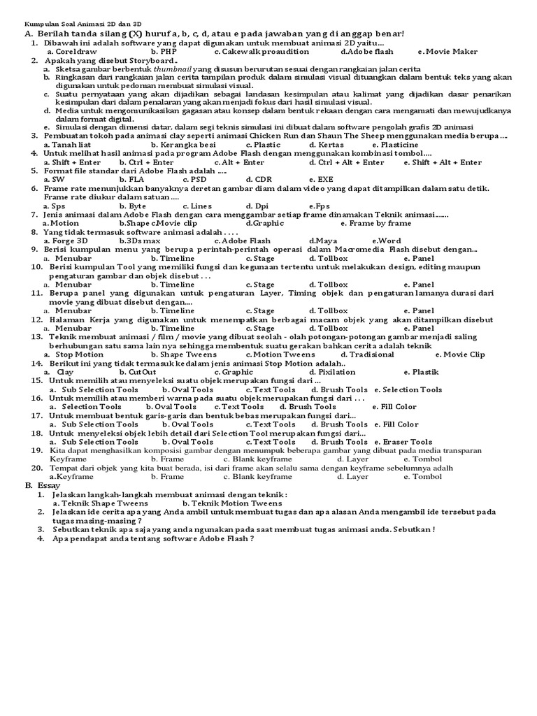 Soal Animasi 2D dan 3D untuk Pemula | PDF | Komputer
