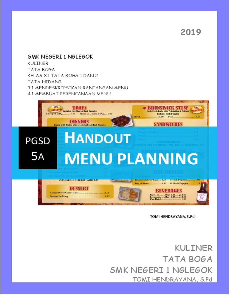 Handout Pengembangan Bahan Ajar Menu Planning | PDF