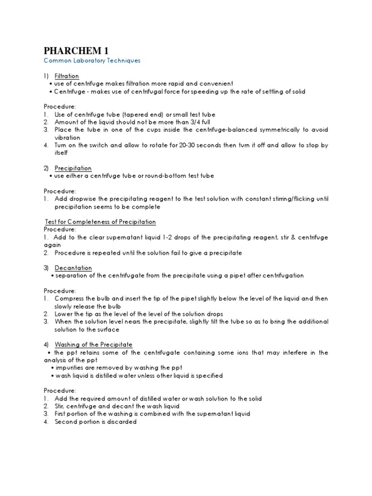 Common Lab Techniques.docx Precipitation (Chemistry) Centrifuge