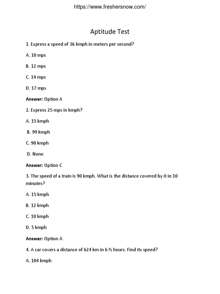 Aptitude Test Questions and Answers | PDF | Speed | Business