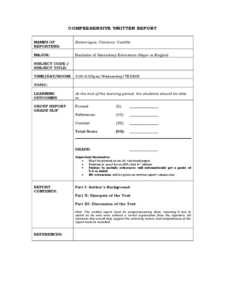 Learning Outcomes Report Guidelines | PDF