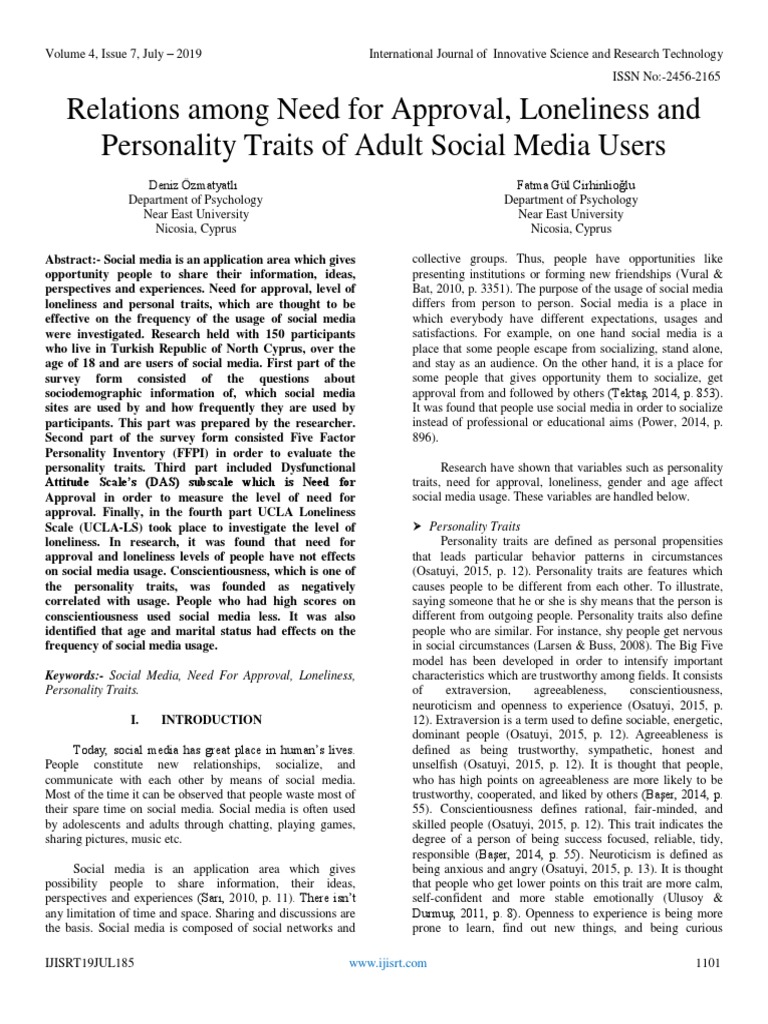 Social Media Use: Approval, Loneliness, Traits | PDF | Extraversion And ...