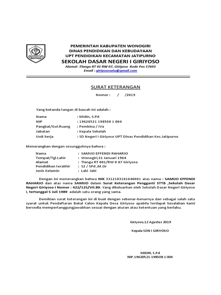 Contoh Surat Keterangan Beda Nama Dari Kepala Desa | Kumpulan Contoh Surat