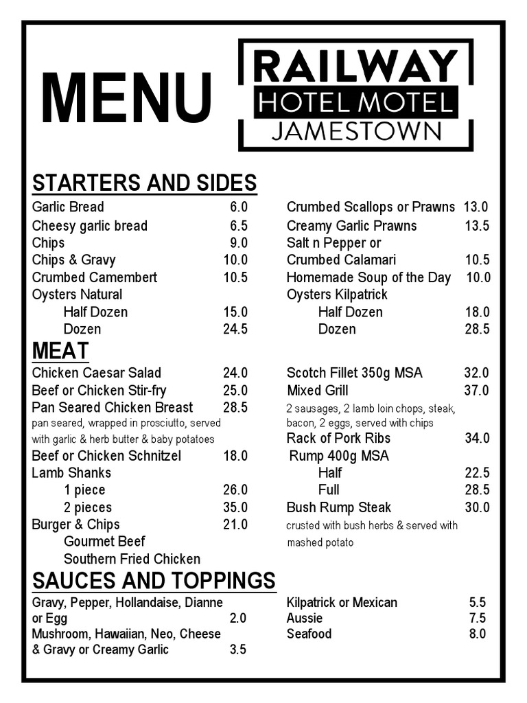 Jamestown Hotel Restaurant Menu | PDF | French Fries | Cuisine