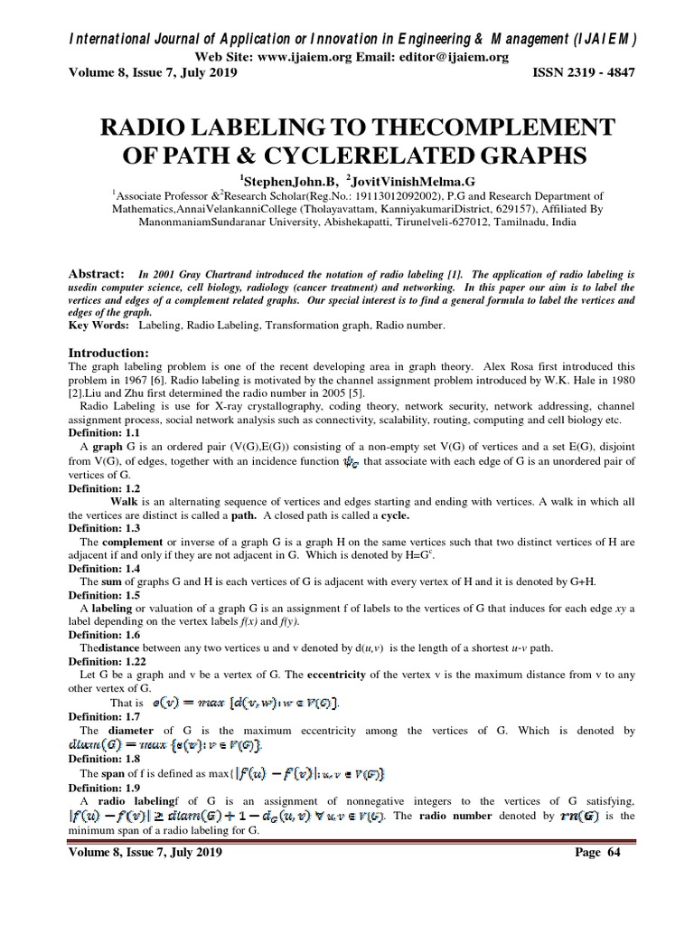Radio Labeling in Graph Theory | PDF | Vertex (Graph Theory) | Discrete ...