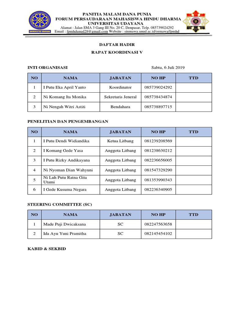ABSENSI Rakor 1 | PDF