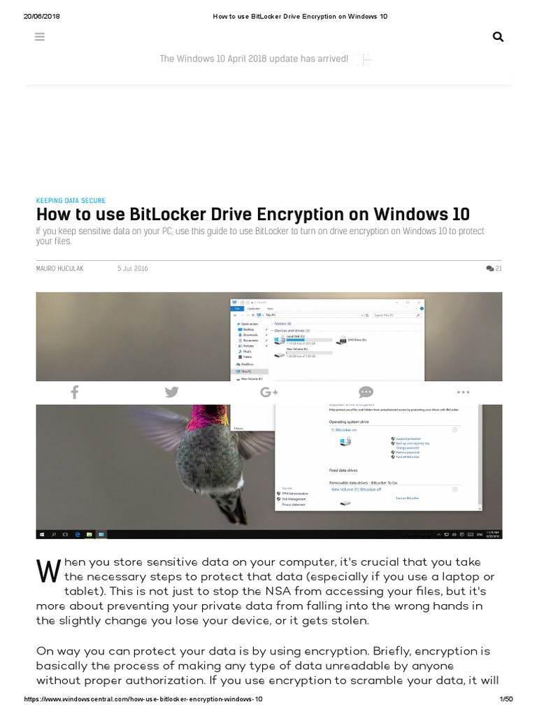 How to encrypt your Windows 10 drive with BitLocker | PDF | Windows 10 ...