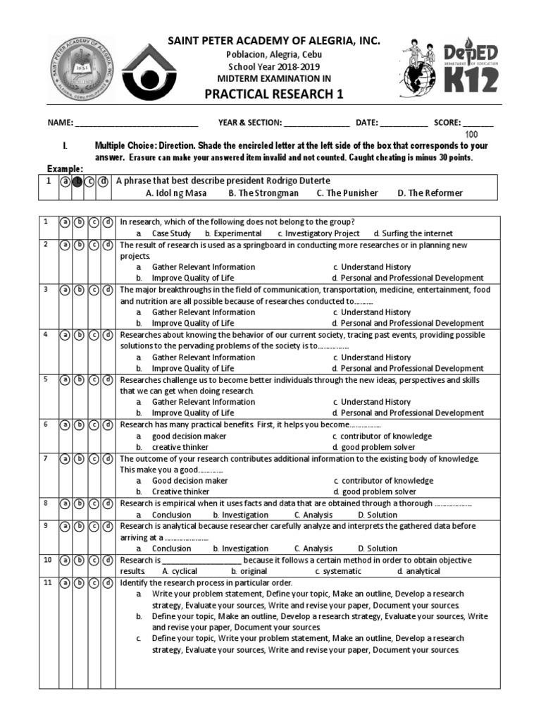 Midterm Exam: Practical Research 1 | PDF | Integrity | Qualitative Research