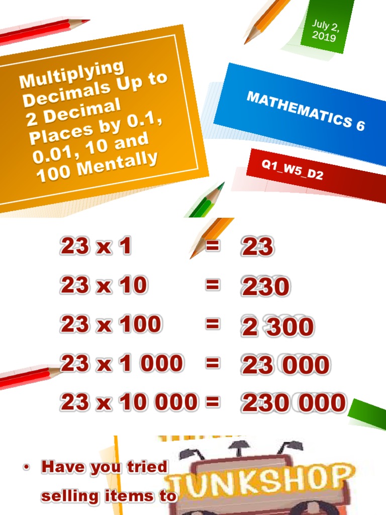 Multiplying Decimals Up To 2 Decimal Places by 0.1, 0.01, 10 and 100 ...