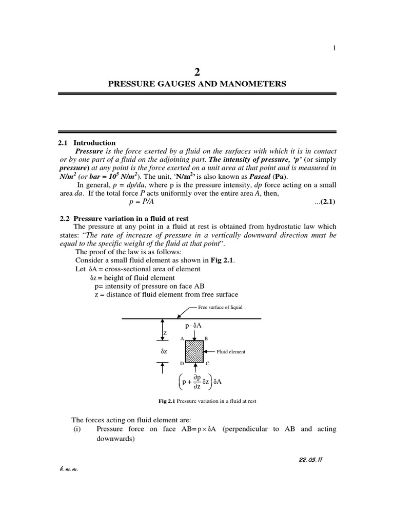 Pressure Gauges and Manometers | PDF | Pressure Measurement | Pressure