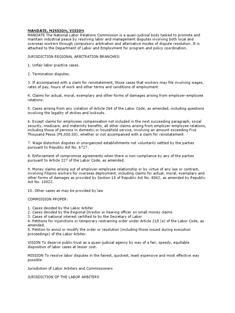 Mandate, Mission, Vision | Download Free PDF | Labour Law | Injunction