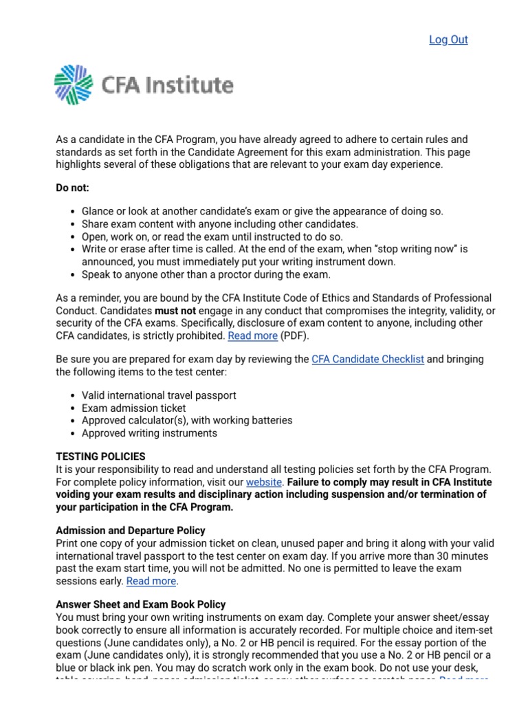 CFA Institute Exam Instructions | PDF | Test (Assessment) | Passport