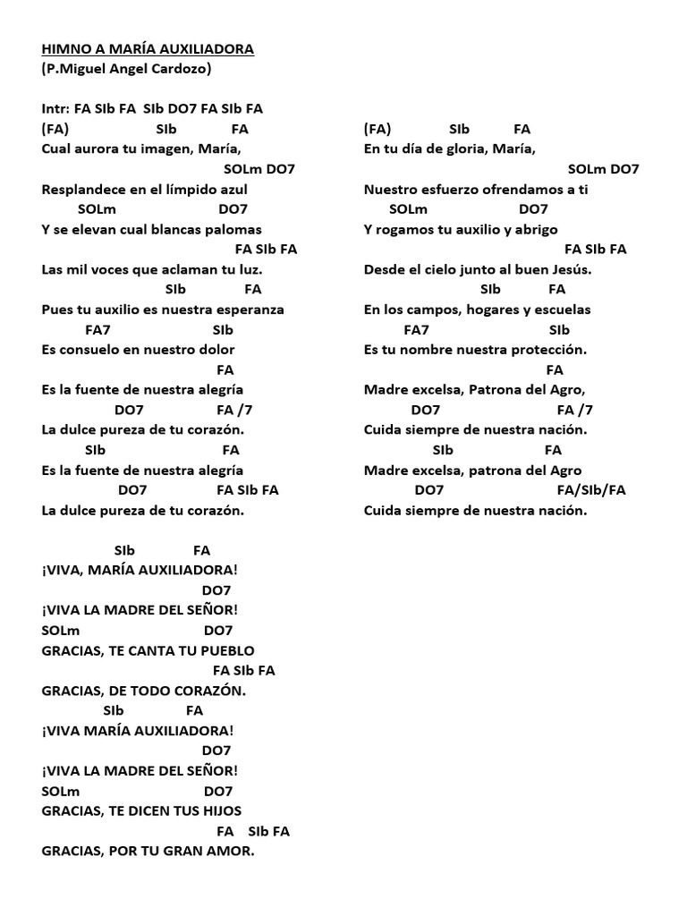 Himno a María Auxiliadora Acordes