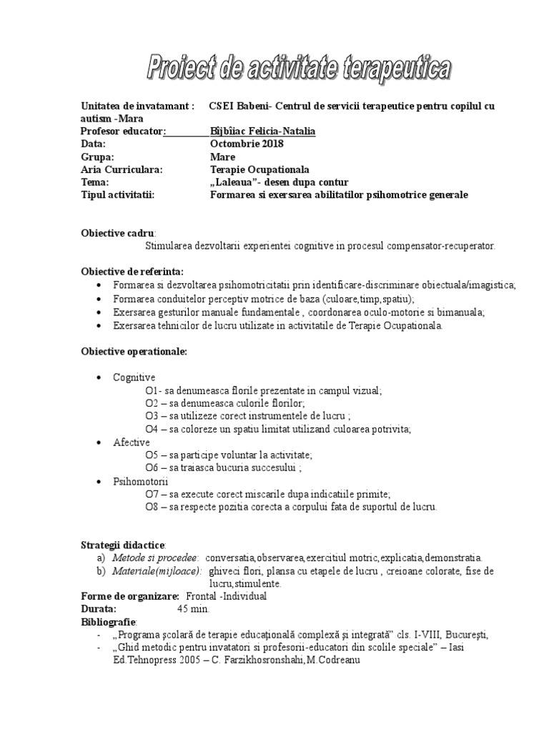 Terapie Ocupationala Laleaua Desen Dupa Contur