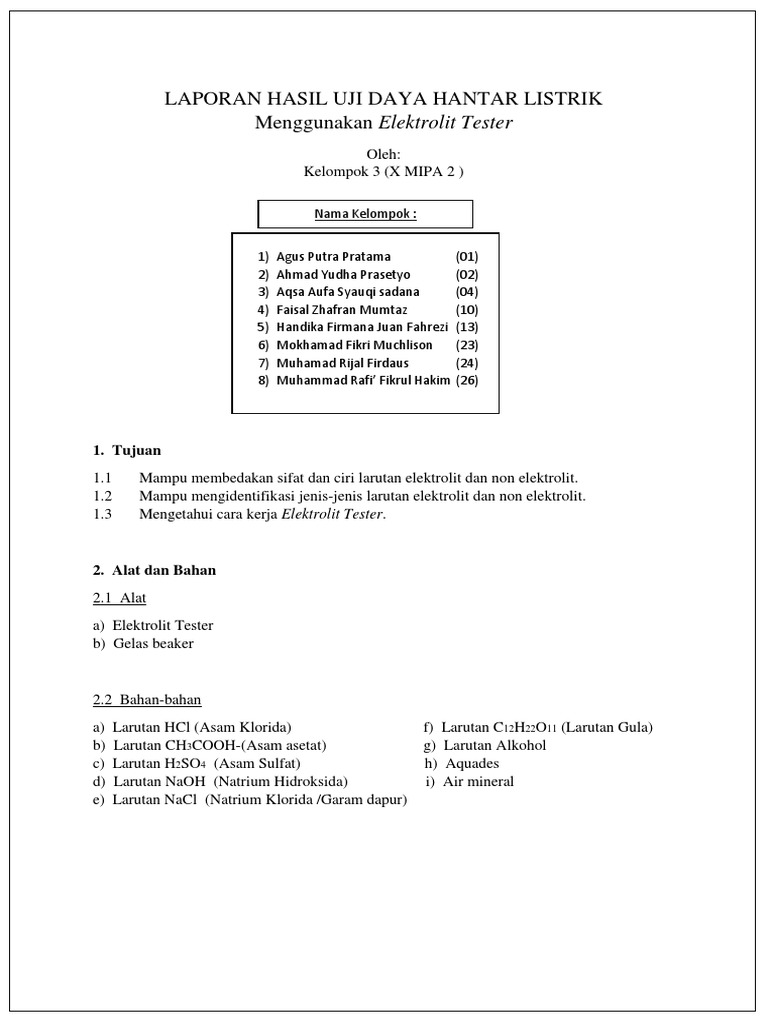 Laporan Hasil Uji Elektrolit Tester Kel 3