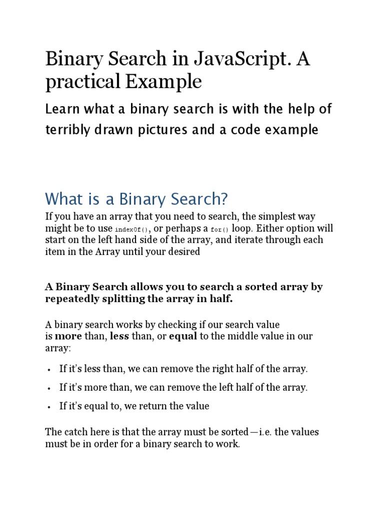 Binary Search in JavaScript | PDF | Computer Programming | Areas Of ...