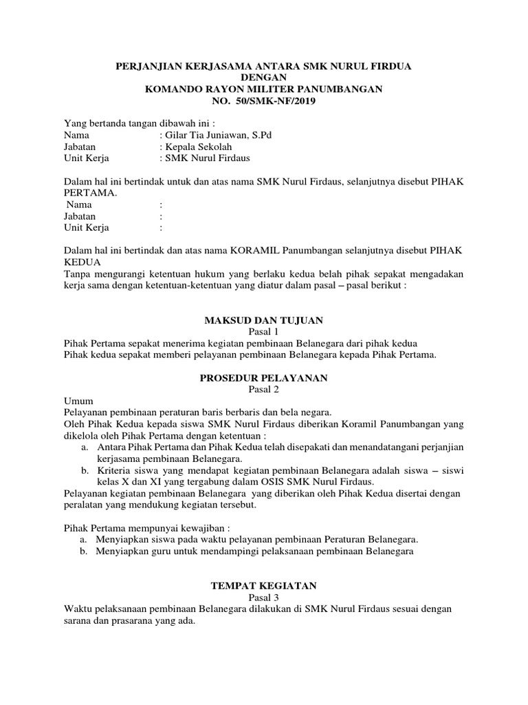 Contoh Mou Sekolah Dengan Koramil