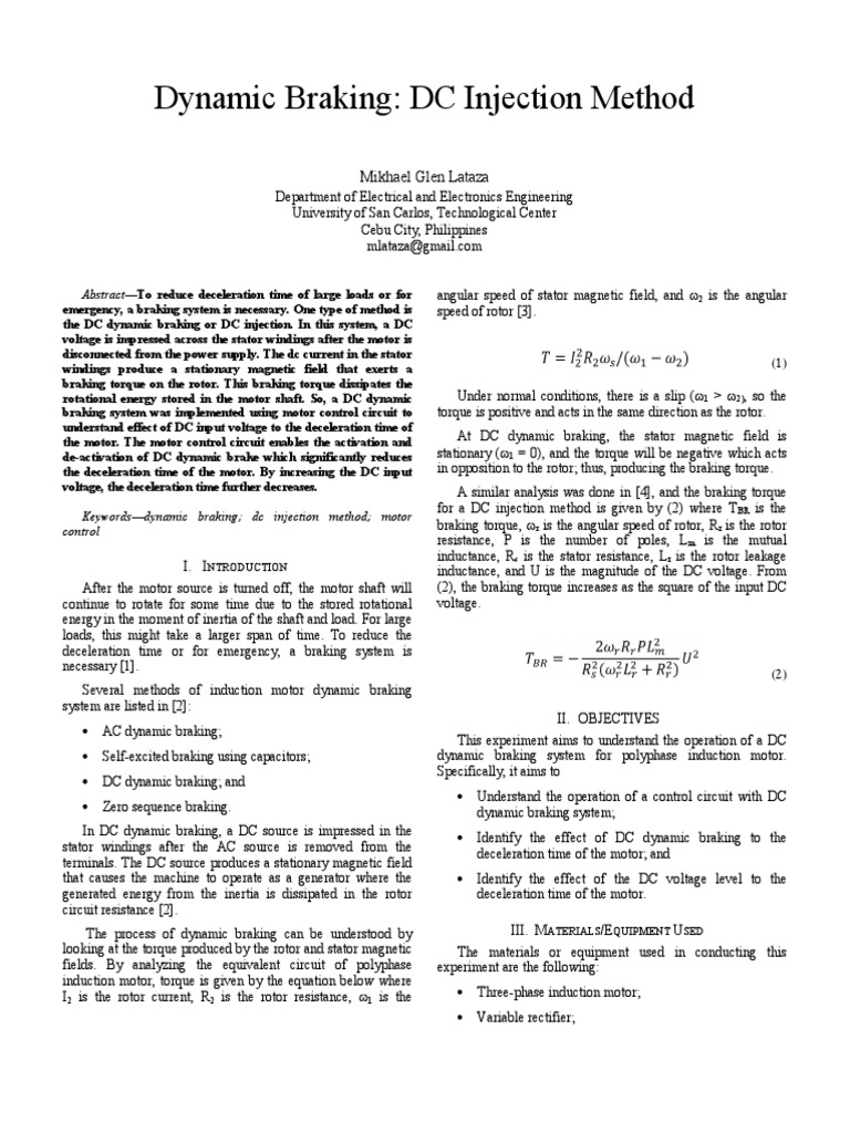 Dynamic Braking PDF Electric Motor Power (Physics)