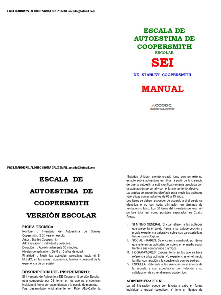 Inventario de Autoestima Escolar Coopersmith | PDF | Validez ...
