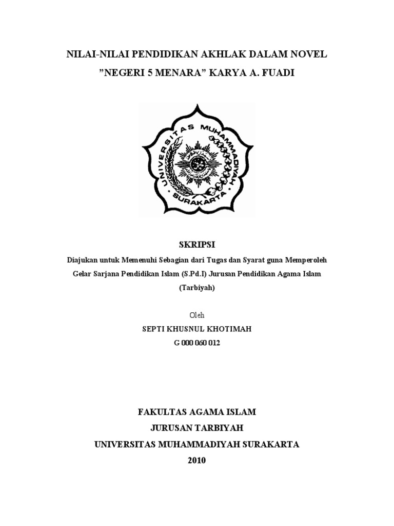 Nilai Nilai Pendidikan Akhlak Dalam Novel Negeri 5 Menara Karya A Fuadi