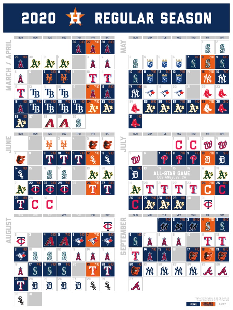 Astros 2020 Schedule - Regular Season | Pdf