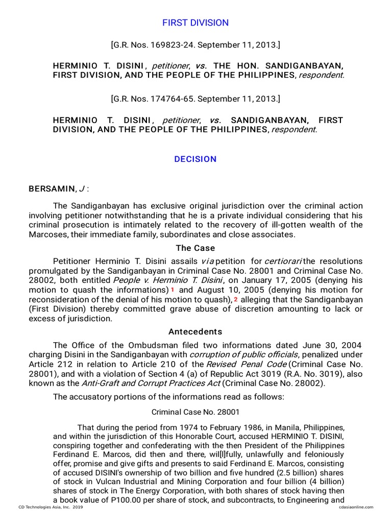 Disini v. Sandiganbayan PDF Statute Of Limitations Crime & Violence