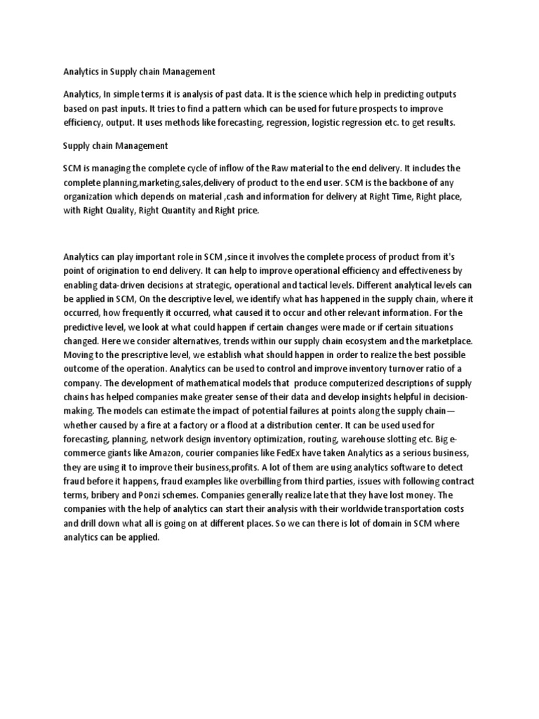 Supply Chain Analytics Overview | PDF | Analytics | Supply Chain