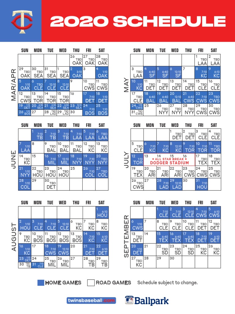 Minnesota Twins Schedule Printable