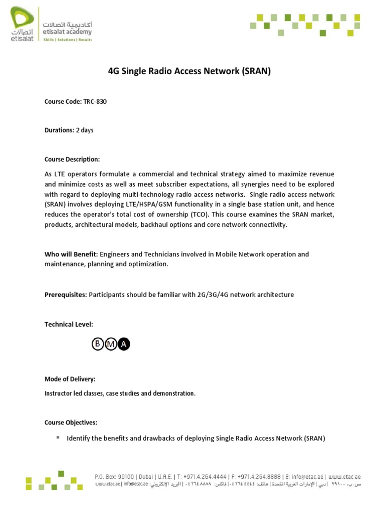 4G Single Radio Access Network (SRAN) : Course Code: TRC-830 | PDF ...