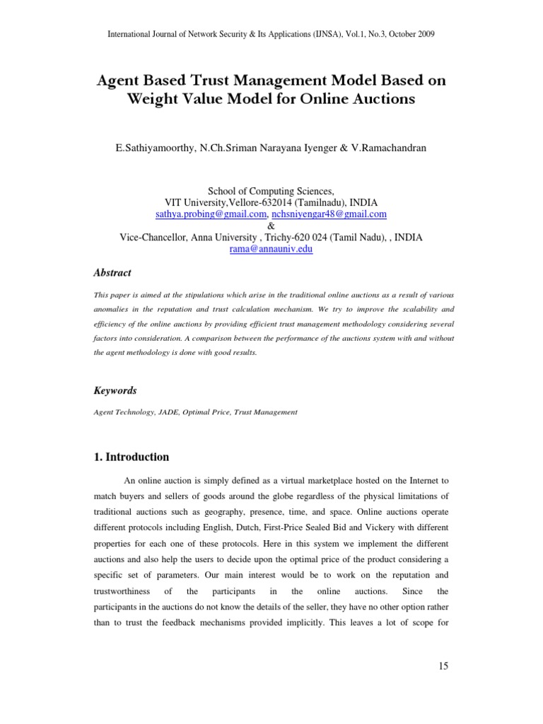 Agent Based Trust Management Model Based On Weight Value Model For ...