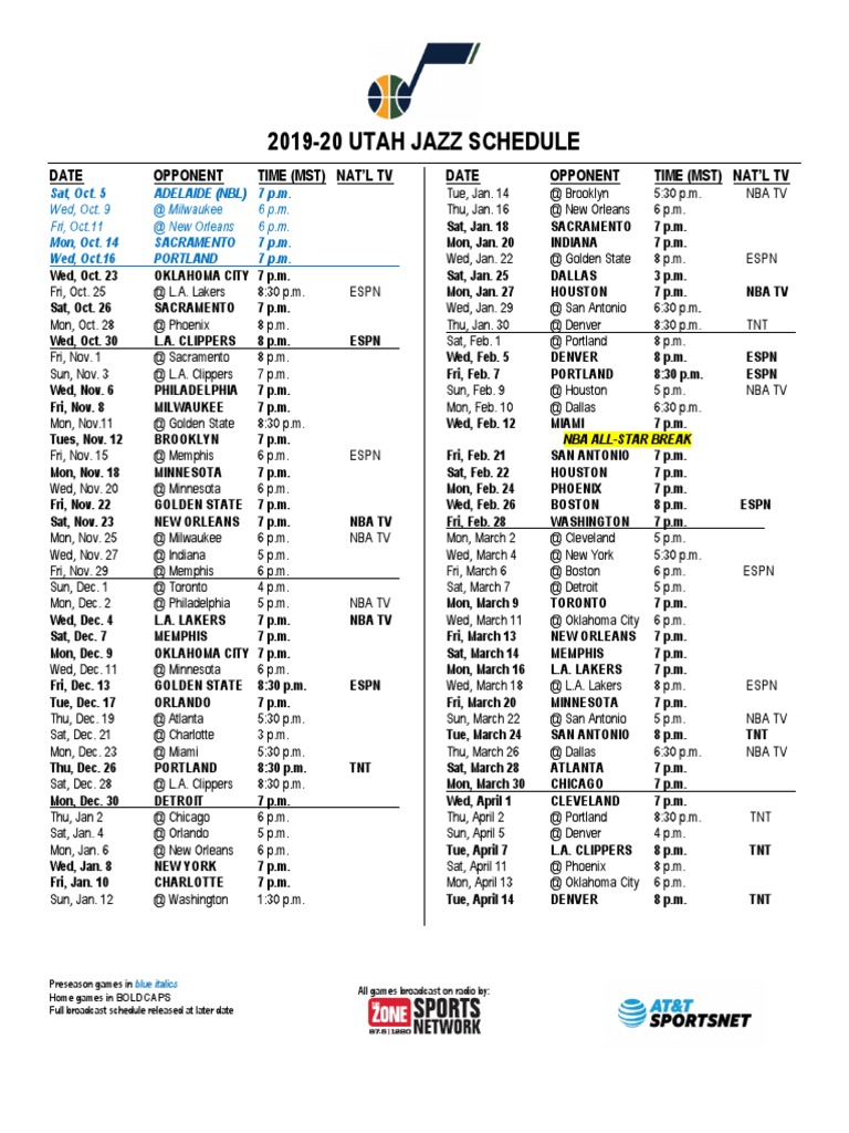 FINAL 2019-20 Utah Jazz Schedule | Los Angeles Lakers | Athletic Sports