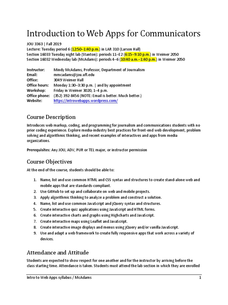 Web Apps Syllabus for Fall 2019 | PDF | Cascading Style Sheets | Java ...