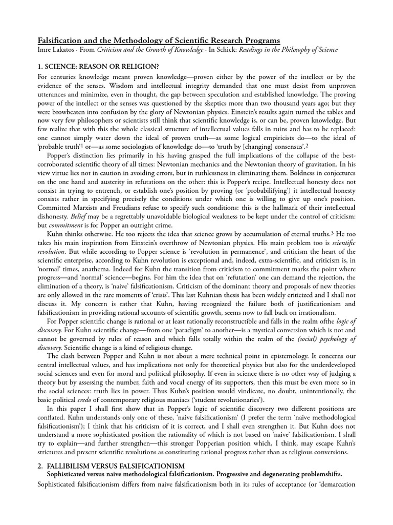 Falsification and The Methodology of Sci PDF | PDF | Falsifiability ...