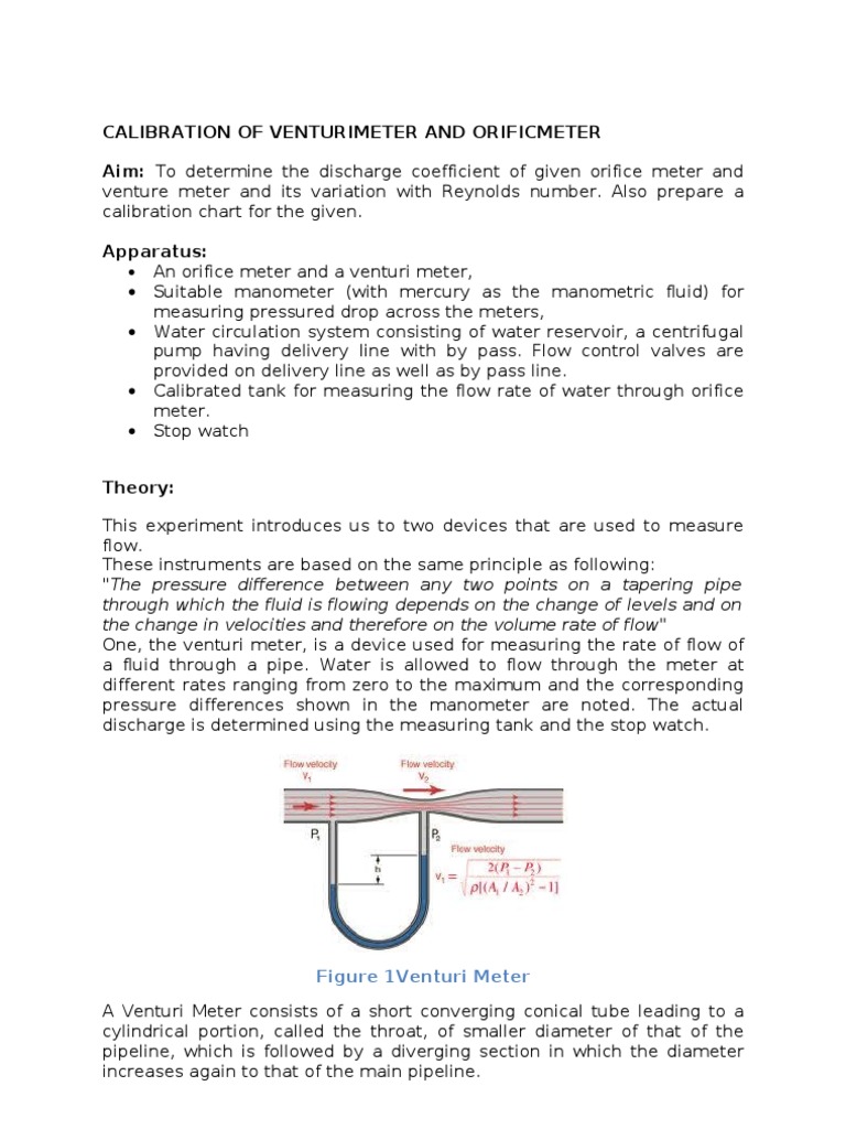 Calibration of Venturimeter and Orifice Meter | PDF | Flow Measurement ...